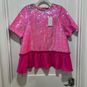 CROSBY by Mollie Burch Hot Pink Sequin Ruffle Hem Top